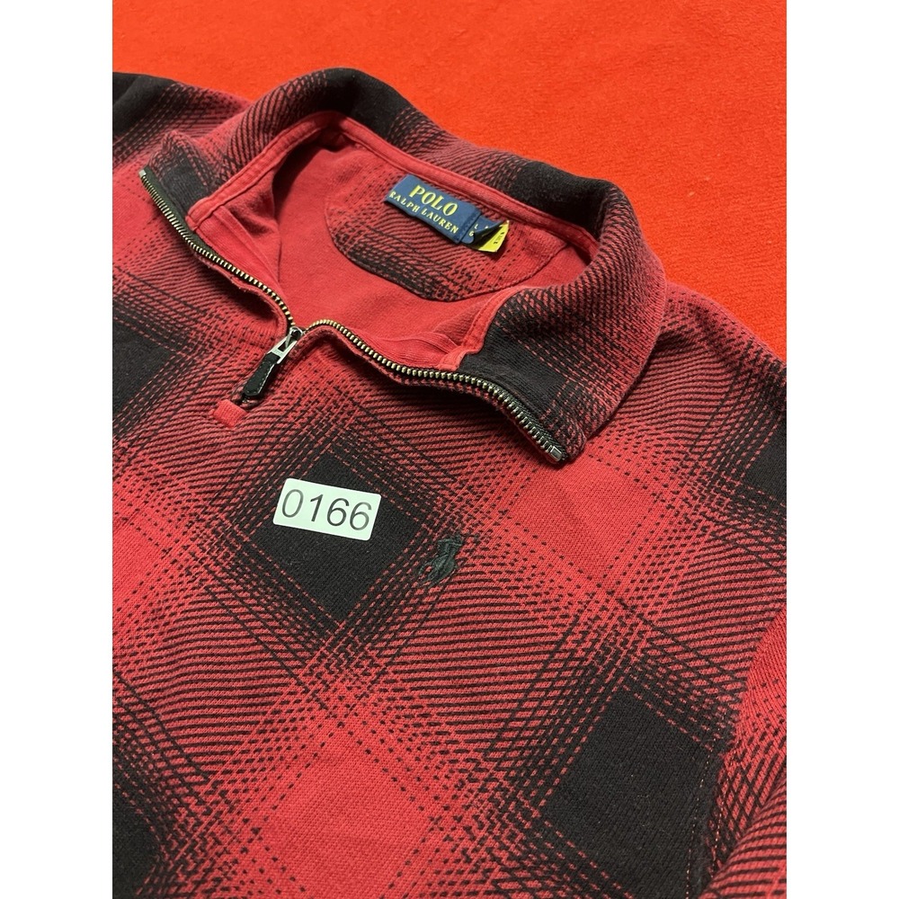 Men's Size Large Red Plaid Quarter Zip Pullover Long Sleeve